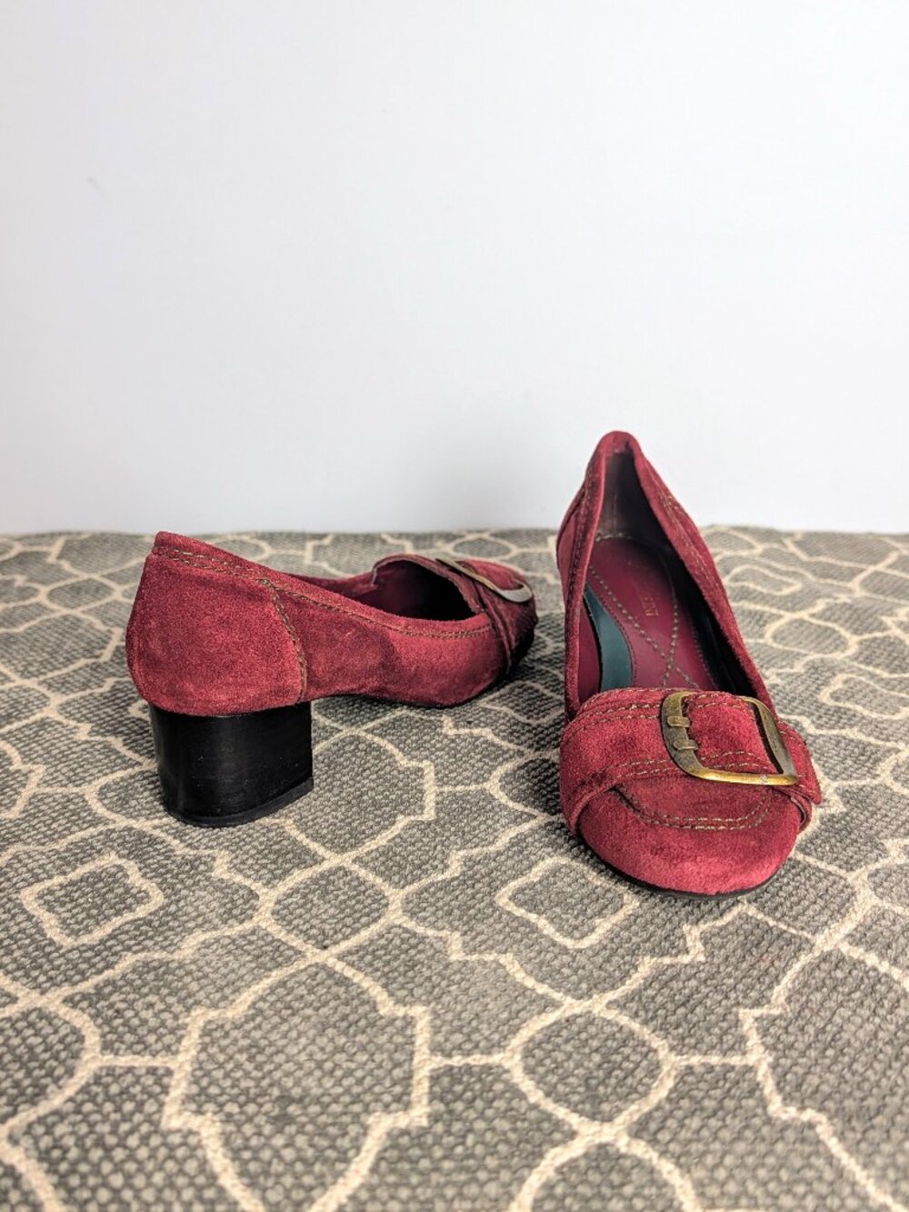 *ENZO ANGIOLINI Red Suede Leather Block Heel Shoes Sz 6M